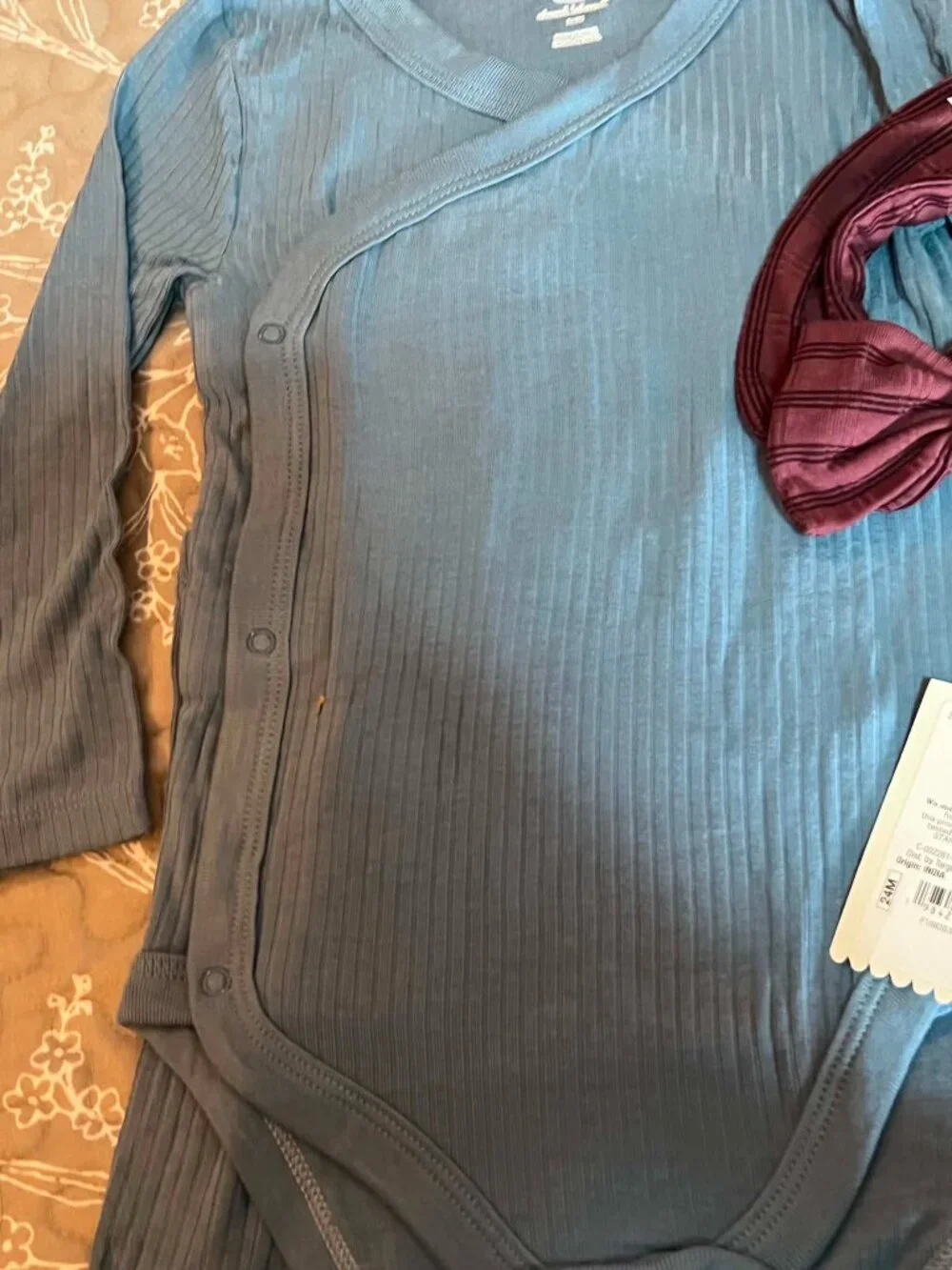 2Pc BodySuit Leggings Blue & Romper W/ Headband Maroon Size 24M